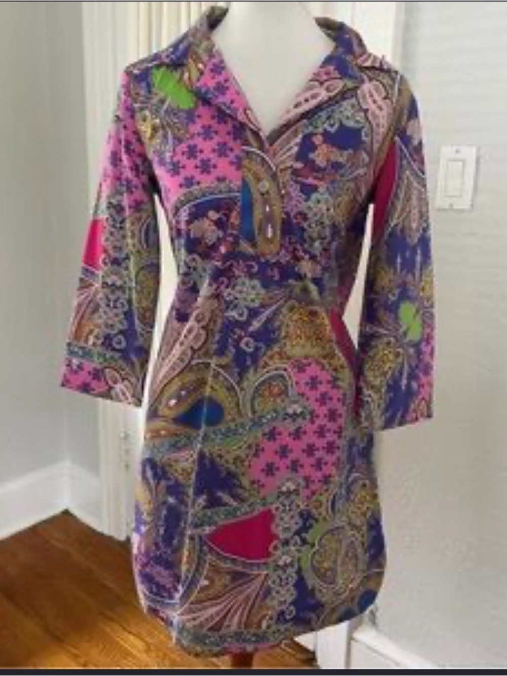HINSON WU Paisley Print Pink & Purple Long-Sleeve Shift Dress